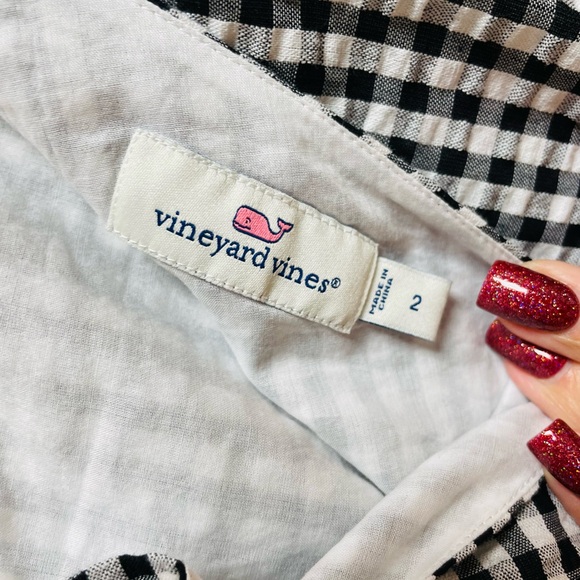 Vineyard Vines Sz 2 Black & White Gingham One Shoulder Dress Tie Back CUTE! - Picture 9 of 9